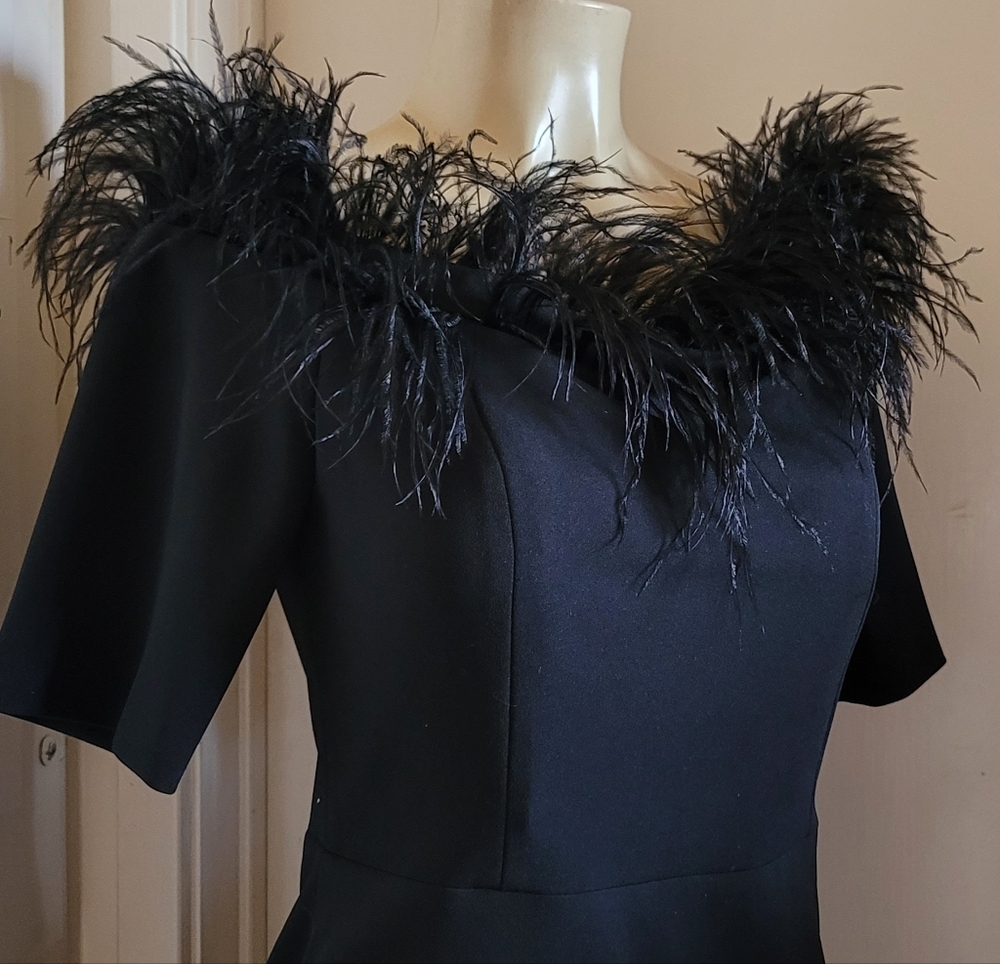 Calvin Klein Ostrich Feather  Sheath Little Black Dress Sz 6